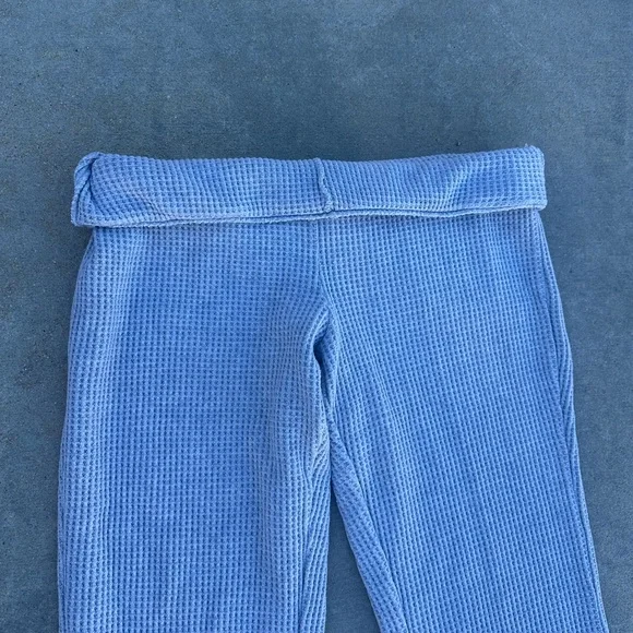 aerie waffle knit wide leg flare leg y2k 2000s fold over sweatpants lounge pant - Picture 4 of 8